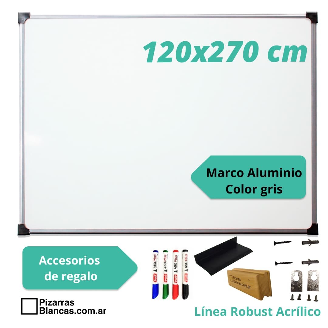 Pizarra Blanca Robusta 120x270 Aluminio Librería PB Pizarras Blancas