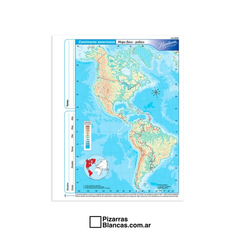 Mapa Continente Americano F Sico Pol Tico N Librer A Pb Pizarras