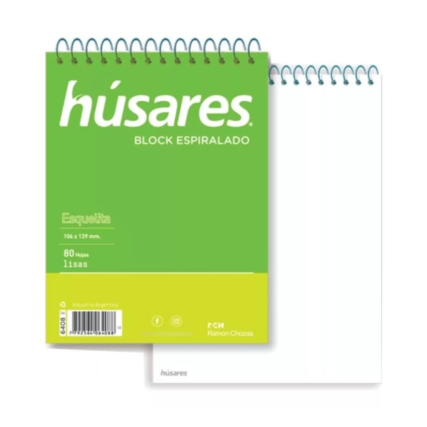 BLOCK ESPIRAL HUSARES A6 80 HOJAS LISO ESQUELITA - Librería PB-Pizarras ...