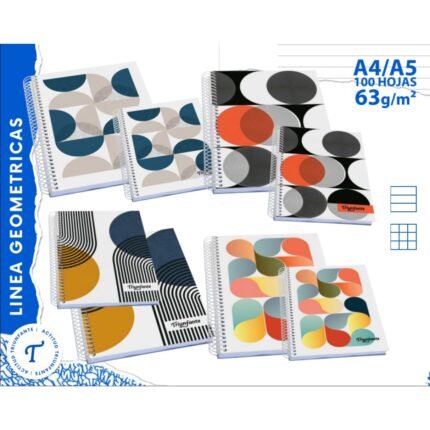 CUADERNO TRIUNFANTE GEOMETRICAS A5 100H CUADRO TAPA DURA ESPIRAL ##
