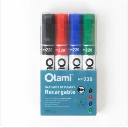 MARCADOR PARA PIZARRA OLAMI ESTUCHE X4 (NEGRO-ROJO-AZUL-VERDE MODELOS MPI 220)