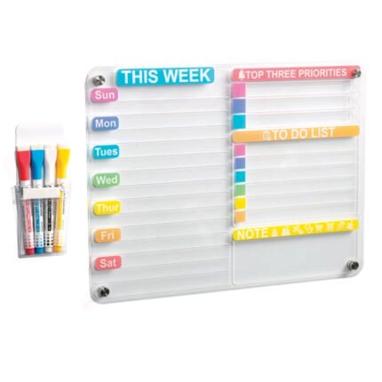 PIZARRA PLANNER OLAMI ACRILICA CON IMANES PARA HELADERA CON 4 MACADORES DE COLORES (PIZ106)