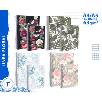 CUADERNO TRIUNFANTE FLORAL A5 80H RAYA TAPA DURA ESPIRAL ==