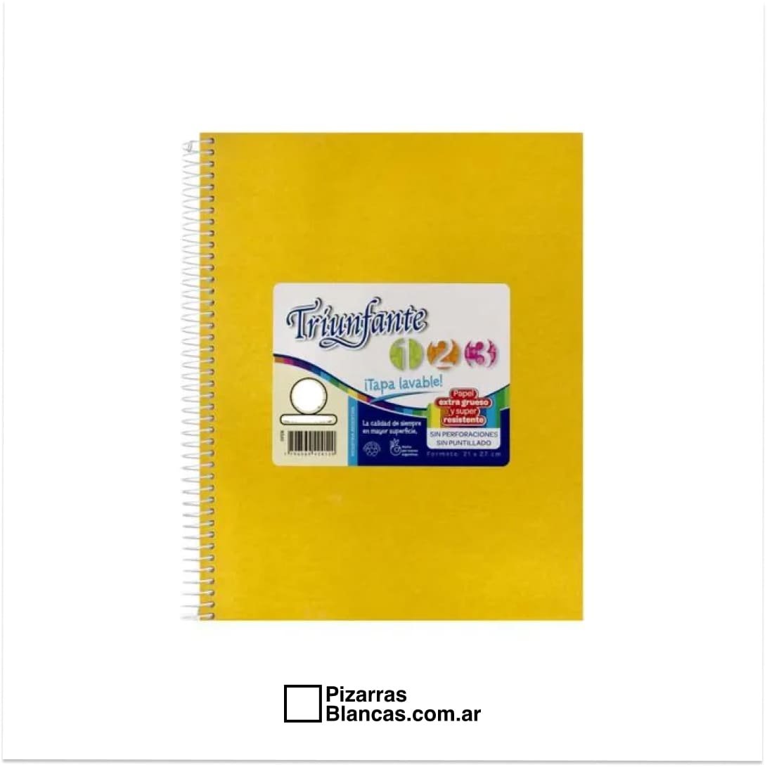 CUADERNO TRIUNFANTE VINILICO 21X27 (A4-OFICIO) (N° 7) 100H CUADRO TAPA DURA AMARILLO ESPIRAL ## (1)