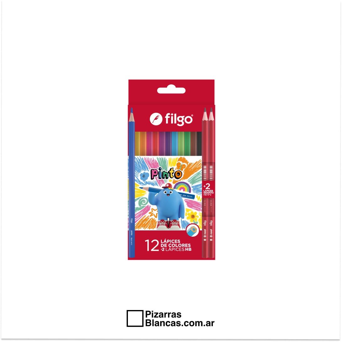 LAPICES DE COLORES RESINA LARGOS FILGO PINTO ESTUCHE X12 SURTIDO + 2 LAPICES GRAFITO HB (2)